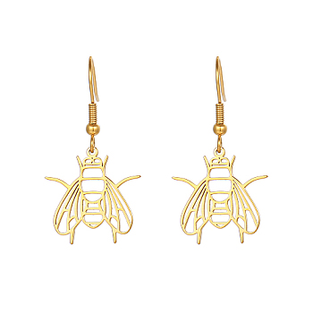 304 Stainless Steel Dangle Earrings, Hollow Insect, Real 18K Gold Plated, No Size