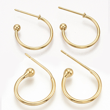 Brass Stud Earring Findings, Half Hoop Earrings, Nickel Free, Real 18K Gold Plated, 21x15x3mm, Pin: 0.8mm