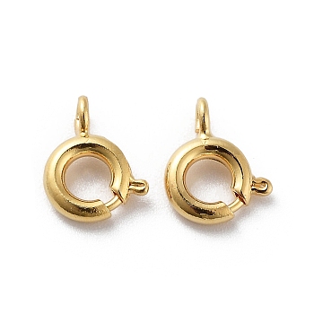 Brass Spring Ring Clasps, Real 18K Gold Plated, 8x5.5x1.5mm, Hole: 1.4mm
