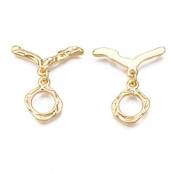 Brass Toggle Clasps, Cadmium Free & Nickel Free & Lead Free, Ring, Real 18K Gold Plated, 29.5mm long, Bar: 12x25x2mm, hole: 1.6mm, Jump Ring: 5x1mm, Inner Diameter: 3mm, Ring: 16.5x13x2mm, Hole: 1.5mm