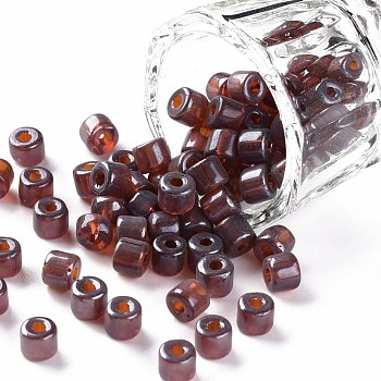 Transparent Colours Luster Glass Round Bugle Beads, Round Hole, Sienna, 4~6x5~6mm, Hole: 1.8mm, about 2250pcs/pound