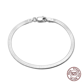 3mm 925 Sterling Silver Herringbone Chain Bracelets, with S925 Stamp, Platinum, 6-1/2 inch(16.5cm)