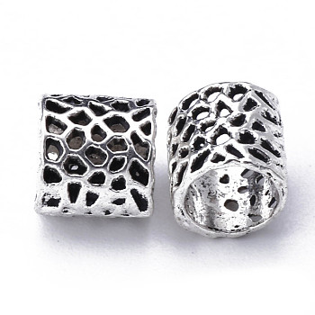 Tibetan Style Hollow Alloy European Beads, Large Hole Beads, Cadmium Free & Lead Free, Column, Antique Silver, 8x8mm, Hole: 6mm