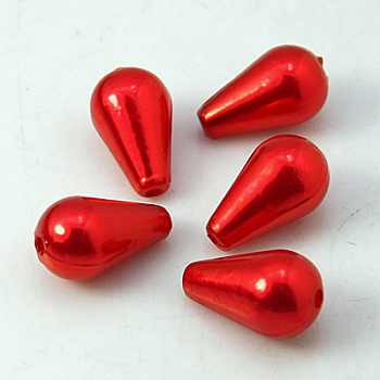 ABS Plastic Imitation Pearl, teardrop, Red, 10x6mm, Hole: 1mm