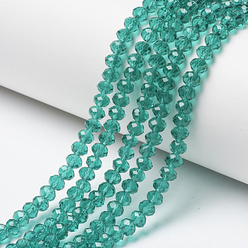 Glass Beads Strands, Faceted, Rondelle, Sea Green, 10x8mm, Hole: 1mm, about 65~66pcs/strand, 20.8~21.2 inch(53~54cm)