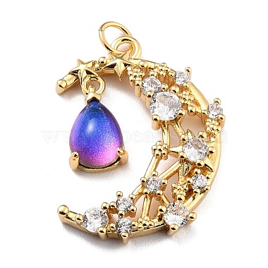 Real 18K Gold Plated Mauve Moon Brass+Cubic Zirconia Pendants