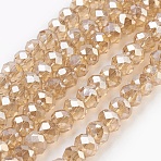 Electroplate Glass Beads Strands, Pearl Luster Plated, Faceted, Rondelle, Navajo White, 6x4~5mm, Hole: 0.8~1mm, about 85~88pcs/strand, 41~42cm(GLAA-K027-PL-A07)