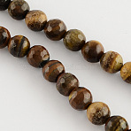 Natural Tiger Eye Round Bead Strands, Faceted, 4mm, Hole: 1mm, about 100pcs/strand, 14.9 inch(X-G-R203-4mm)