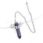 Natural Lapis Lazuli Dowsing Pendulum Big Pendants, with Platinum Plated Metal Findings, Hexagonal Angel Scepter Charm, 320mm(PW-WG53910-04)