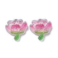 Transparent Epoxy Resin Decoden Cabochons, with Paillettes, Flower, Pink, 21.5x22x8mm(CRES-I030-16B)