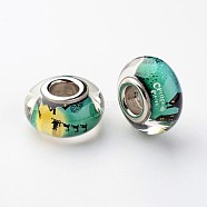 Large Hole Rondelle Resin European Beads, with Platinum Tone Brass Double Cores, Christmas, Cyan, 14x8mm, Hole: 5mm(RPDL-H003-30)