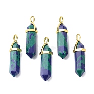 Synthetic Turquoise Pointed Pendants, with Random Brass Pendant Hexagon Bead Cap Bails, Golden, Bullet, 38.5~40x12~12.5x10~11mm, Hole: 3x4.5mm(G-G025-01G-16)