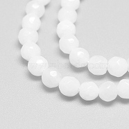Natural White Jade Bead Strands, Faceted, Round, White, 4mm, Hole: 1mm, about 88~89pcs/strand, 14.37~14.57 inch(36.5~37cm)(G-R344-4mm-21)