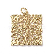 Brass Filigree Pendants, Hollow, Long-Lasting Plated, Square, Real 18K Gold Plated, 22.5x20x1.5mm, Hole: 3.2mm(ZIRC-G160-40G)