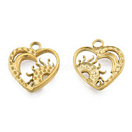 304 Stainless Steel Pendant Rhinestone Settings, Heart with Sun, Real 18K Gold Plated, Fit For 1mm Rhinestone, 19x17x2mm, Hole: 2mm(STAS-N098-225LG)