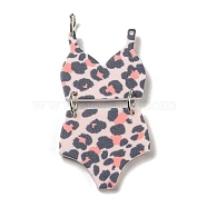 Printed Acrylic Pendants, with Iron Jump Ring, Leopard Print Swimsuit, Misty Rose, 46x23x2mm, Hole: 5.5mm(OACR-G030-01D)