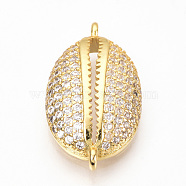 Sports Theme Brass Micro Pave Cubic Zirconia Links, Clear, Rugby Ball, Golden, 22x12x5mm, Hole: 1.5mm(ZIRC-Q013-64G)