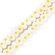 Handmade Lampwork Beads Strands, with Enamel, Oval, White, 13.5~14x8.5~9x10~11mm, Hole: 1.5mm, about 40pcs/strand, 13.66 inch(34.7cm)(LAMP-F032-05)