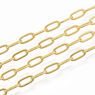 Brass Paperclip Chains, Flat Oval, Drawn Elongated Cable Chains, Soldered, with Spool, Cadmium Free & Nickel Free & Lead Free, Golden, 7.6x2.6x0.5mm, about 301.83 Feet(92m)/roll(CHC-S008-001D-G)
