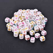 Mixed Style Opaque Acrylic European Large Hole Beads, Cube, Mixed Color, 7x7x7mm, Hole: 4mm, about 1840pcs/500g(SACR-I001-01)