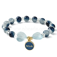 Jewelry Gift for Mother's Day, Alloy Enamel Charm Bracelets, Round & Heart Twon Tone Glass Beaded Bracelet for Women, Marine Blue, Inner Diameter: 2 inch(5cm)(BJEW-JB09860-03)