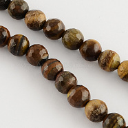 Natural Tiger Eye Round Bead Strands, Faceted, 4mm, Hole: 1mm, about 100pcs/strand, 14.9 inch(X-G-R203-4mm)