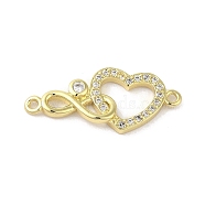 Rack Plating Brass Micro Pave Clear Cubic Zirconia Heart Infinity Connector Charms, Long-Lasting Plated, Cadmium Free & Lead Free, Real 18K Gold Plated, 12x26x2.5mm, Hole: 1.2mm(KK-C052-42A-G)