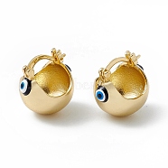 Brass Enamel Evil Eye Half Hoop Earrings, Real 18K Gold Plated Chubby Hoop Earrings for Women Girls, Black, 20x17.5x15.5mm, Pin: 1mm(EJEW-A093-03G-09)
