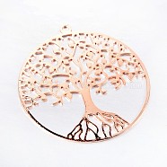 Filigree Tree of Life Brass Pendants, Rose Gold, 39x36x0.6mm, Hole: 2mm(KK-M171-01RG)
