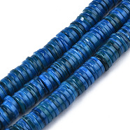 Natural Freshwater Shell Beads Strands, Dyed, Heishi Beads, Flat Round/Disc, Marine Blue, 8x1~2.5mm, Hole: 0.8mm, about 196~210pcs/strand, 15.16 inch~15.43 inch(38.5cm~39.2cm)(BSHE-I016A-01C)