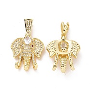 Brass Micro Pave Cubic Zirconia Pendants, Elephant Charms, Golden, Clear, 30x24.5x10mm, Hole: 4x8mm(ZIRC-F134-27G-02)