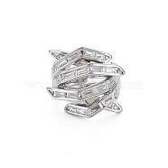Hug Hand Fingers Cubic Zirconia Cuff Ring, Real Platinum Plated Brass Open Ring for Women, Nickel Free, Clear, US Size 6(16.5mm)(X1-RJEW-T016-35P-02)