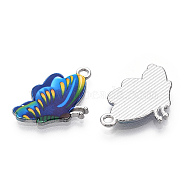 Printed Alloy Pendants, with Enamel, Butterfly, Platinum, Blue, 24.5x16x2mm, Hole: 2mm(PALLOY-R111-25A)
