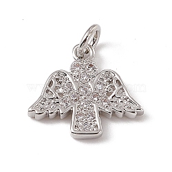 Brass Micro Pave Clear Cubic Zirconia Pendants, Angel Charms, with Open Jump Rings, Platinum, 12.5x13.5x1.5mm, Hole: 2.7mm(ZIRC-F132-84P)
