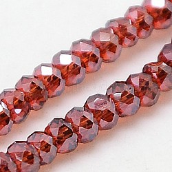 Electroplate Glass Beads Strands, Full Rainbow Plated, Faceted, Rondelle, FireBrick, 2.5x2mm, Hole: 1mm, about 160~165pcs/strand, 15.35 inch~15.75 inch(39~40cm)(X-EGLA-J025-F13)