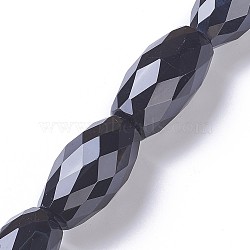 Natural Black Agate Beads Strands, Faceted, Oval, 45~47x25~27mm, Hole: 2mm, about 4pcs/strand, 7.08 inch(18cm)(G-F620-04B)