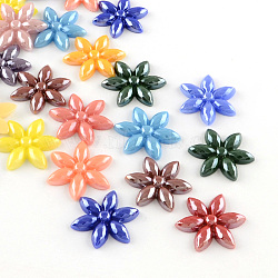 Pearlized Plated Opaque Glass Cabochons, Flower, Mixed Color, 8.5x10x2mm(PORC-R037-10x10-M)