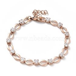 Crystal Cubic Zirconia Tennis Bracelet, Ion Plating(IP) 304 Stainless Steel Oval Link Chains Bracelet for Women, Rose Gold, 7-1/8 inch(18cm)(BJEW-E108-02RG)
