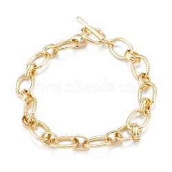 Brass Link Bracelets, Long-Lasting Plated, Oval, Real 18K Gold Plated, 8-7/8 inch(22.4cm)(X-BJEW-K221-01G)