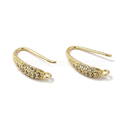 Brass Micro Pave Cubic Zirconia Earring Hooks, Ear Wire with Horizontal Loops, Real 14K Gold Plated, 20 Gauge, 20x14x3.5mm, Hole: 1.2mm, Pin: 0.8mm(KK-Q793-13G)