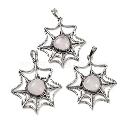 Natural Rose Quartz Spider Web Pendants, Rack Plating Antique Silver Plated Brass Halloween Net Charms, Cadmium Free & Lead Free, 44.5x37.5x7mm, Hole: 7.5x5mm(G-Q163-09AS-06)