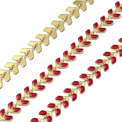 Vacuum Plating 304 Stainless Steel Cobs Chains, with Enamel, Soldered, with Spool, Golden, Red, 7x6x1mm(CHS-C004-01C-G)