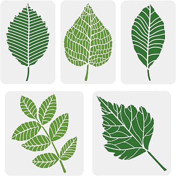 5Pcs 5 Styles PET Hollow Out Drawing Painting Stencils Sets, for DIY Scrapbook, Photo Album, Leaf Pattern, 297~300x210~300mm, 1pc/style