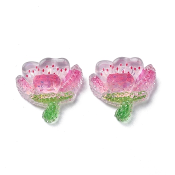 Transparent Epoxy Resin Decoden Cabochons, with Paillettes, Flower, Pink, 21.5x22x8mm
