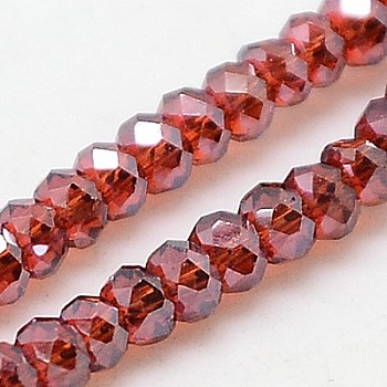 Electroplate Glass Beads Strands, Full Rainbow Plated, Faceted, Rondelle, FireBrick, 2.5x2mm, Hole: 1mm, about 160~165pcs/strand, 15.35 inch~15.75 inch(39~40cm)