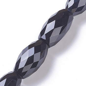 Natural Black Agate Beads Strands, Faceted, Oval, 45~47x25~27mm, Hole: 2mm, about 4pcs/strand, 7.08 inch(18cm)