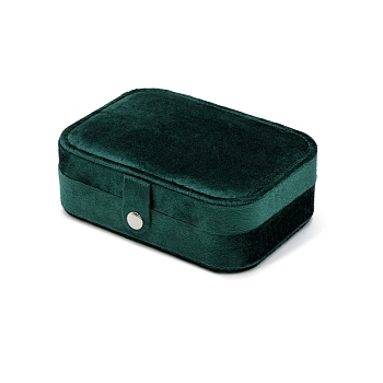 Rectangle Velvet Travel Portable Jewelry Case with Mirror Inside, for Necklaces, Rings, Earrings and Pendants, Dark Green, 11.5x16x5cm