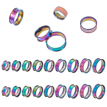 18Pcs 9 Size 201 Stainless Steel Grooved Finger Ring Settings, Ring Core Blank, for Inlay Ring Jewelry Making, Rainbow Color, US Size 5~13(15.7~22.2mm), Groove: 7mm, 2Pcs/size
