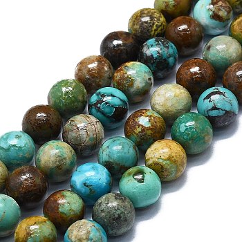 Natural Turquoise Beads Strands, Round, 10mm, Hole: 1mm, about 37~39pcs/strand, 15.35~15.75''(39~40cm)