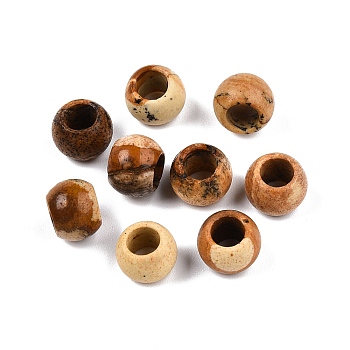 Natural Picture Jasper European Beads, Large Hole Beads, Rondelle, 10~10.5x7.5~9mm, Hole: 5mm